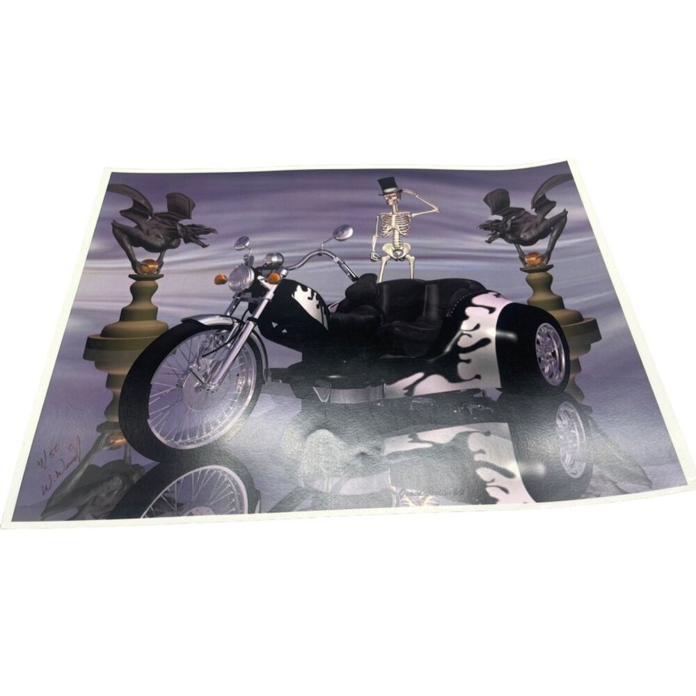 LE GM Harley Davidson motorcycle print artwork signed 4/50 skeliton16x12" READ
